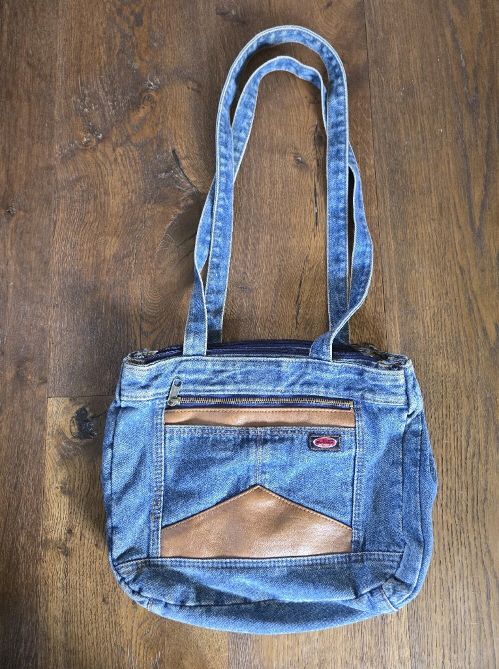 Jonatham G Denim Tote Bag with Brown Trim - Shoulder Bag